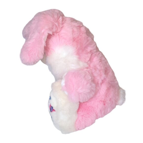 Vintage TB Toy Trading Pink Easter Bunny Rabbit Hoppy Hopster Tulips Plush 15" - Picture 3 of 7